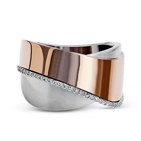 Fashion Two Tone 925 Silver Ring White Sapphire - Picture 2 of 3